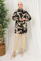 Tesettür giyim SİYAH ETNİK DESENLİ İKİLİ BÜRÜMCÜK TAKIM T 8413