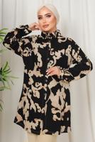 Tesettür giyim SİYAH ETNİK DESENLİ İKİLİ BÜRÜMCÜK TAKIM T 8413