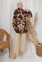 Tesettür giyim KAHVE ETNİK DESENLİ İKİLİ BÜRÜMCÜK TAKIM T 8413