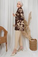 Tesettür giyim KAHVE ETNİK DESENLİ İKİLİ BÜRÜMCÜK TAKIM T 8413