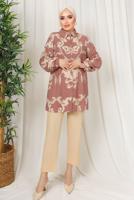Tesettür giyim PEMBE ETNİK DESENLİ İKİLİ BÜRÜMCÜK TAKIM T 8413