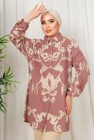 Tesettür giyim PEMBE ETNİK DESENLİ İKİLİ BÜRÜMCÜK TAKIM T 8413