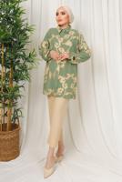 Tesettür giyim YEŞİL ETNİK DESENLİ İKİLİ BÜRÜMCÜK TAKIM T 8413