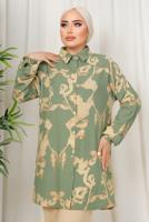 Tesettür giyim YEŞİL ETNİK DESENLİ İKİLİ BÜRÜMCÜK TAKIM T 8413