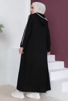 Tesettür giyim SİYAH ARMA DETAYLI KAPÜŞONLU PARDESÜ T 029