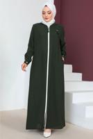 Tesettür giyim HAKİ ARMA DETAYLI KAPÜŞONLU PARDESÜ T 029