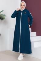 Tesettür giyim LACİVERT ARMA DETAYLI KAPÜŞONLU PARDESÜ T 029
