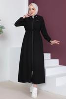 Tesettür giyim SİYAH FERMUARLI ÇIKARILABİLİR KAPÜŞONLU PARDESÜ T 3208