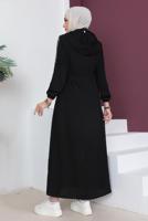 Tesettür giyim SİYAH FERMUARLI ÇIKARILABİLİR KAPÜŞONLU PARDESÜ T 3208