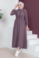 Tesettür giyim MOR FERMUARLI ÇIKARILABİLİR KAPÜŞONLU PARDESÜ T 3208