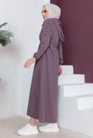 Tesettür giyim MOR FERMUARLI ÇIKARILABİLİR KAPÜŞONLU PARDESÜ T 3208