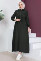 Tesettür giyim HAKİ FERMUARLI ÇIKARILABİLİR KAPÜŞONLU PARDESÜ T 3208
