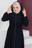 Vêtements hijab BLEU MARINE SURMANTEAU À CAPUCHE AMOVIBLE AVEC ZIP T 3208
