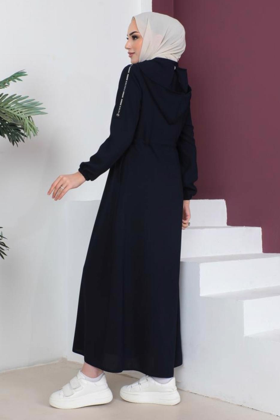 Vêtements hijab BLEU MARINE SURMANTEAU À CAPUCHE AMOVIBLE AVEC ZIP T 3208