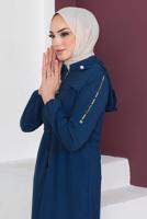 Hijab clothing NAVY BLUE HOODED OVERCOAT WITH ZIPPERED T 3208