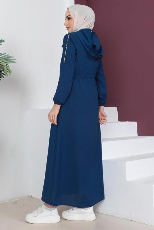 Tesettür giyim LACİVERT FERMUARLI ÇIKARILABİLİR KAPÜŞONLU PARDESÜ T 3208 - TRENDTESETTÜR