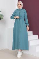 Vêtements hijab BLEU SURMANTEAU À CAPUCHE AMOVIBLE AVEC ZIP T 3208