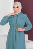 Vêtements hijab BLEU SURMANTEAU À CAPUCHE AMOVIBLE AVEC ZIP T 3208