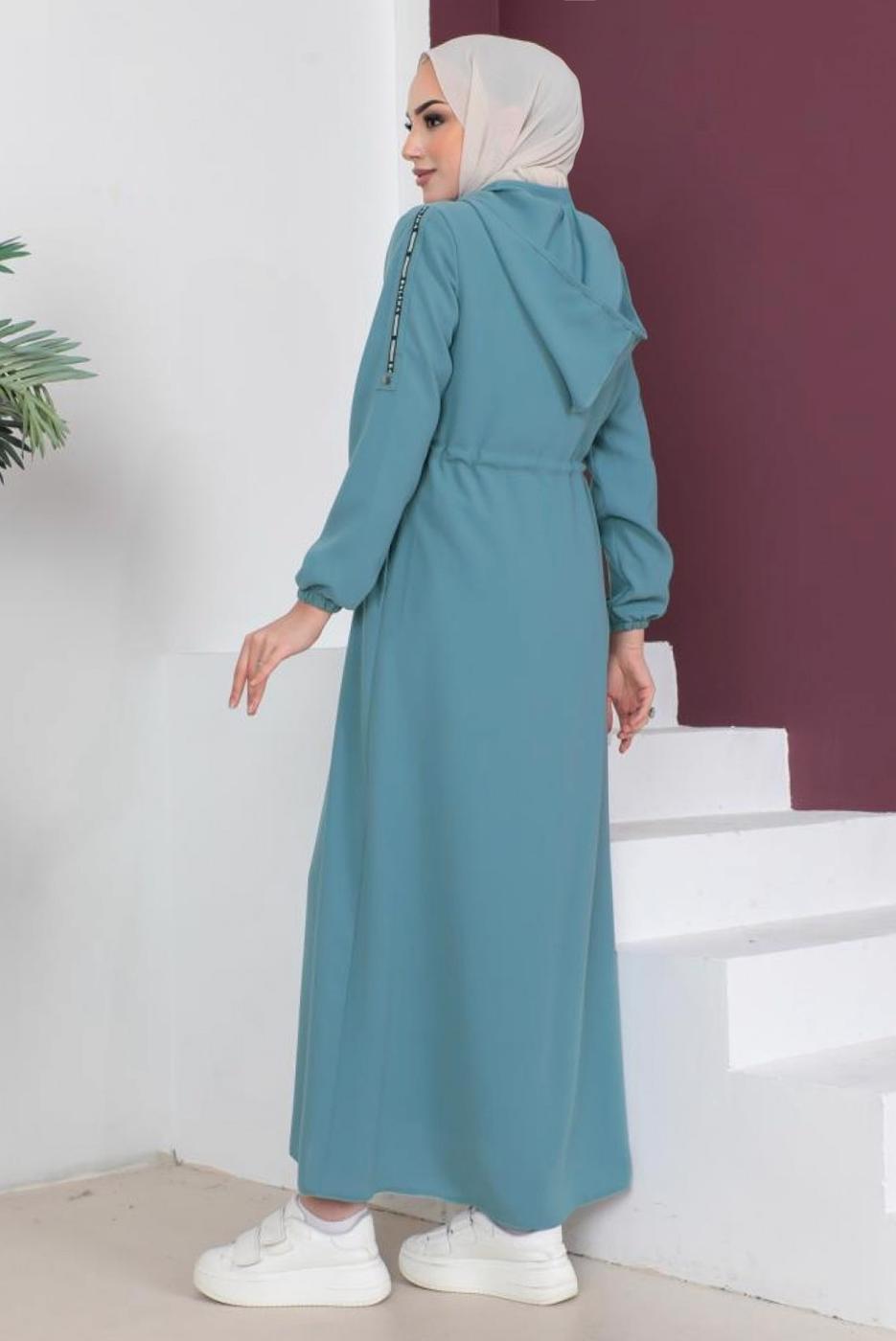 Vêtements hijab BLEU SURMANTEAU À CAPUCHE AMOVIBLE AVEC ZIP T 3208
