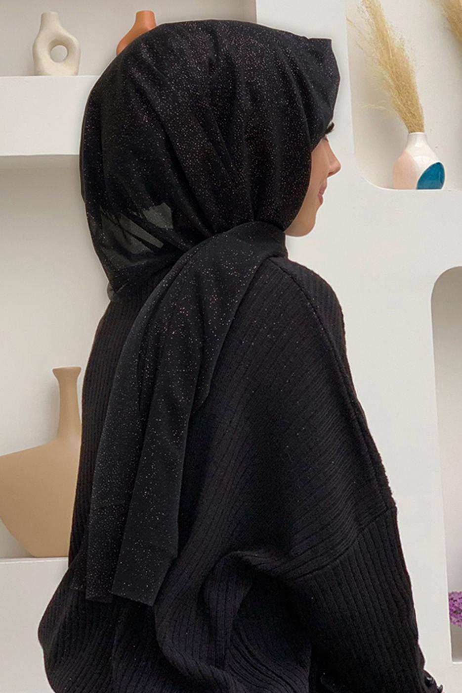 Tesettür giyim SİYAH SİMLİ ŞAL T 0602