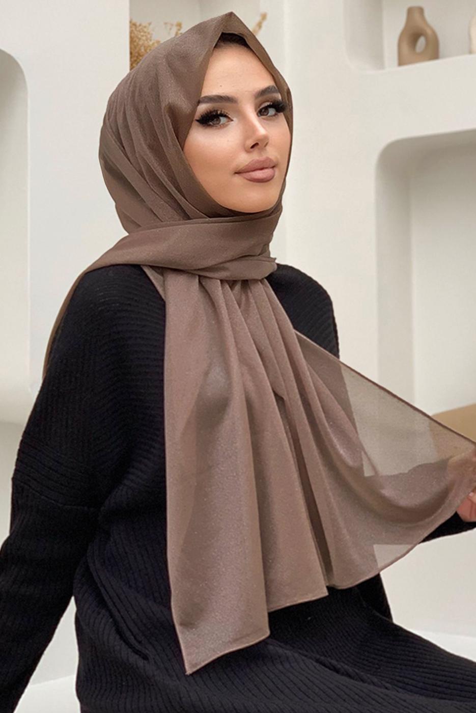 Tesettür giyim VİZON SİMLİ ŞAL T 0602