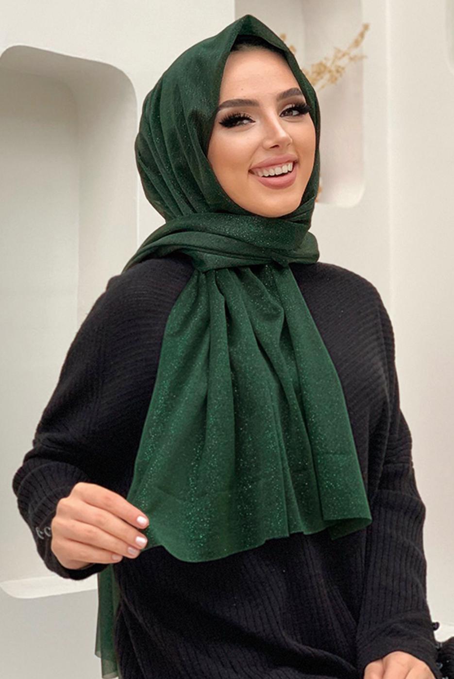 Tesettür giyim YEŞİL SİMLİ ŞAL T 0602
