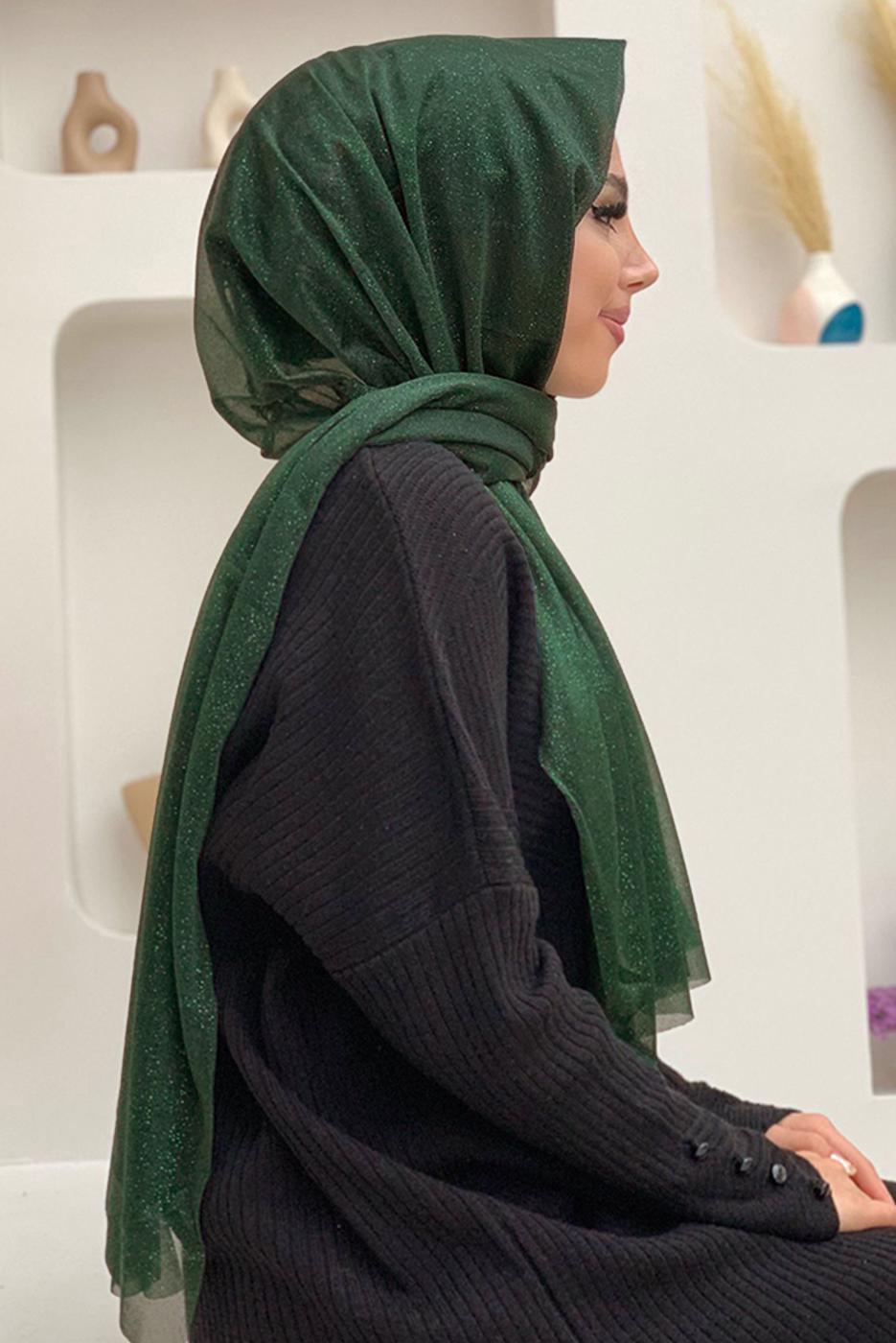 Tesettür giyim YEŞİL SİMLİ ŞAL T 0602