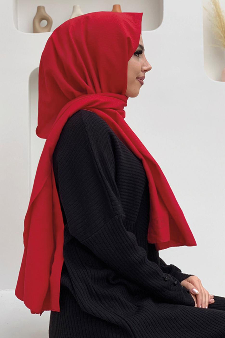 Tesettür giyim KIRMIZI CAZ ŞAL T 1502