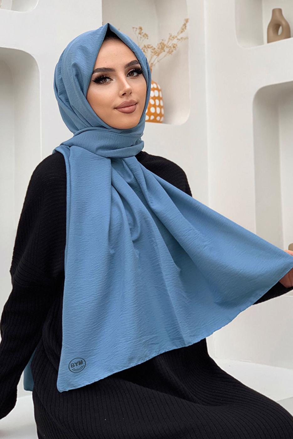 Tesettür giyim MAVİ CAZ ŞAL T 1502