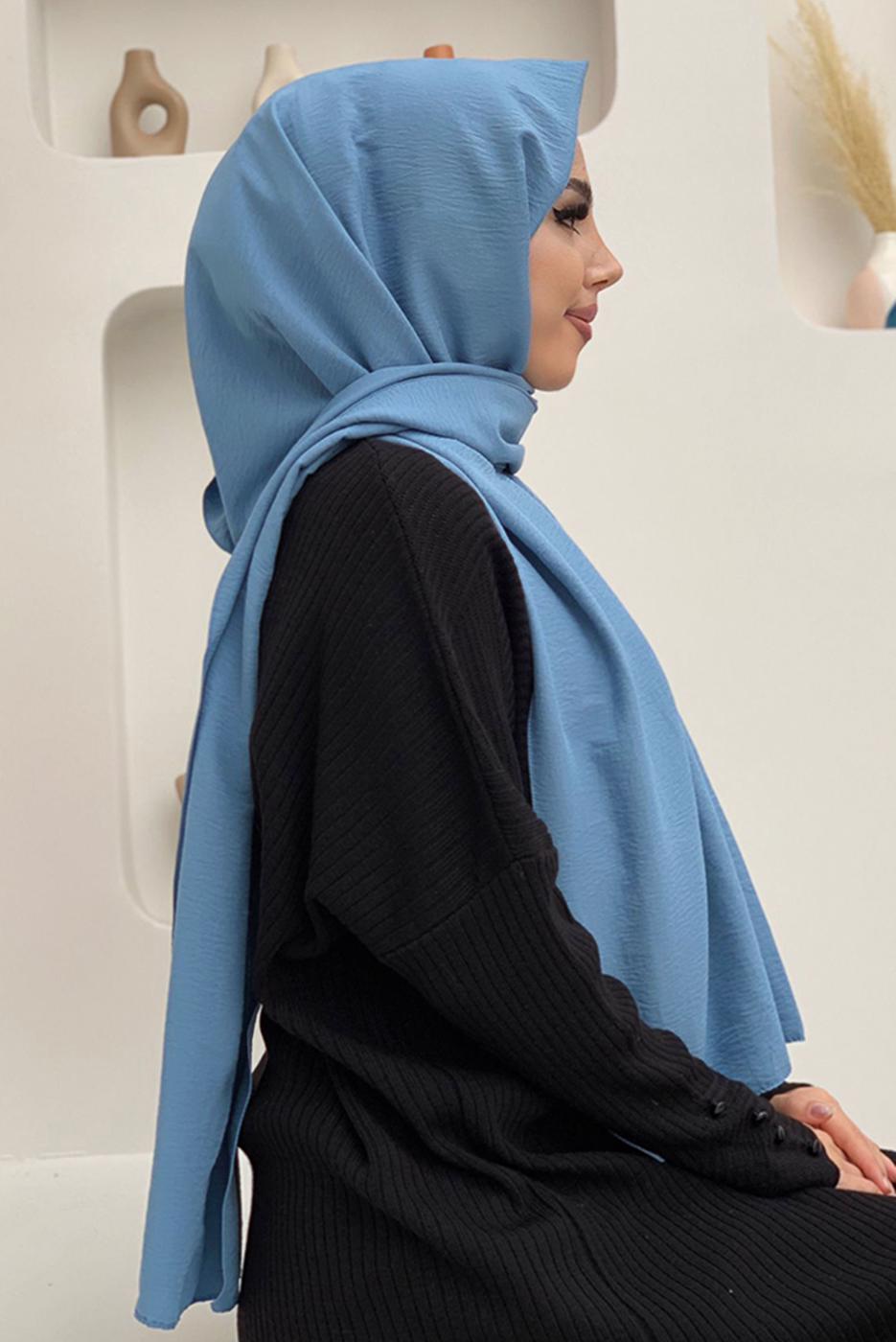 Tesettür giyim MAVİ CAZ ŞAL T 1502
