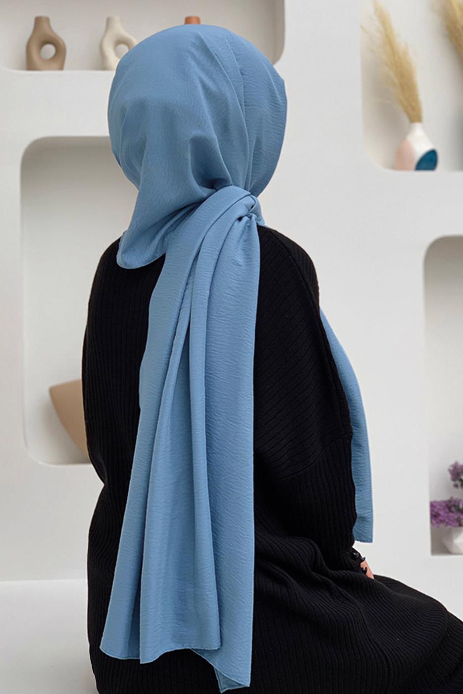 Tesettür giyim MAVİ CAZ ŞAL T 1502