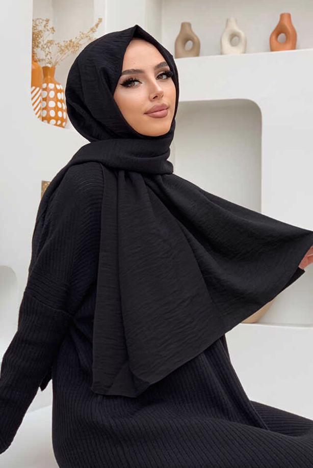 Vêtements hijab NOIR CHÂLE ASPECT LIN T 2502 - TRENDTESETTÜR