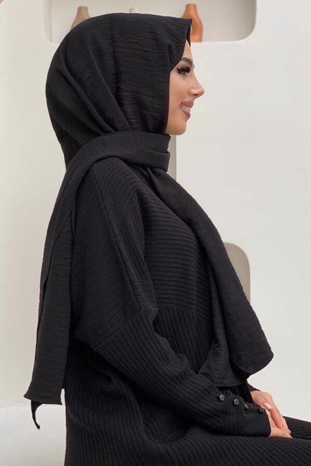 Vêtements hijab NOIR CHÂLE ASPECT LIN T 2502 - TRENDTESETTÜR