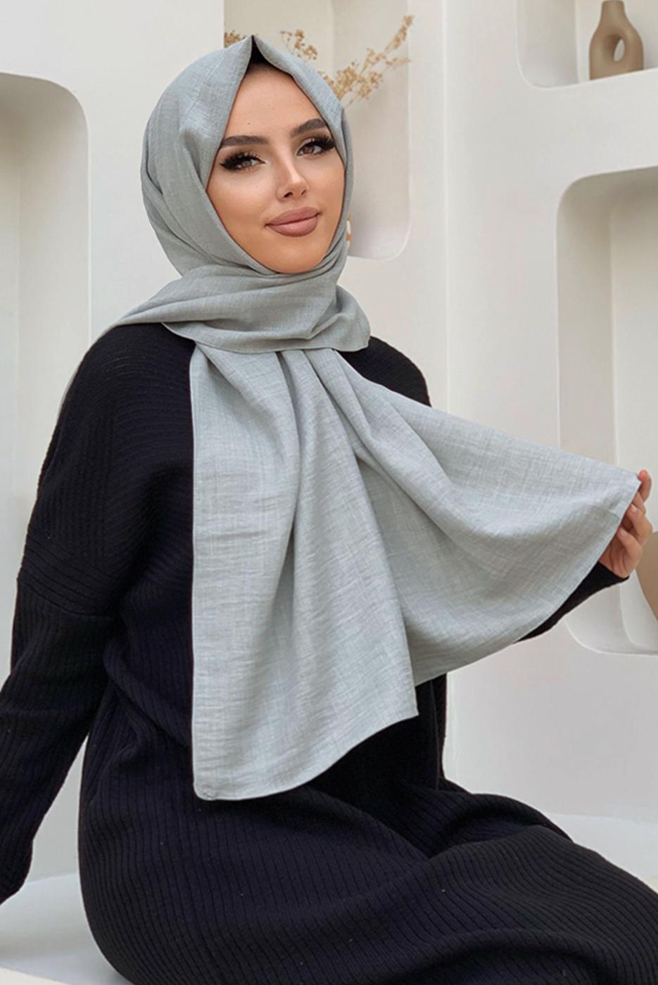 Tesettür giyim GRİ KETEN GÖRÜNÜMLÜ ŞAL T 2502