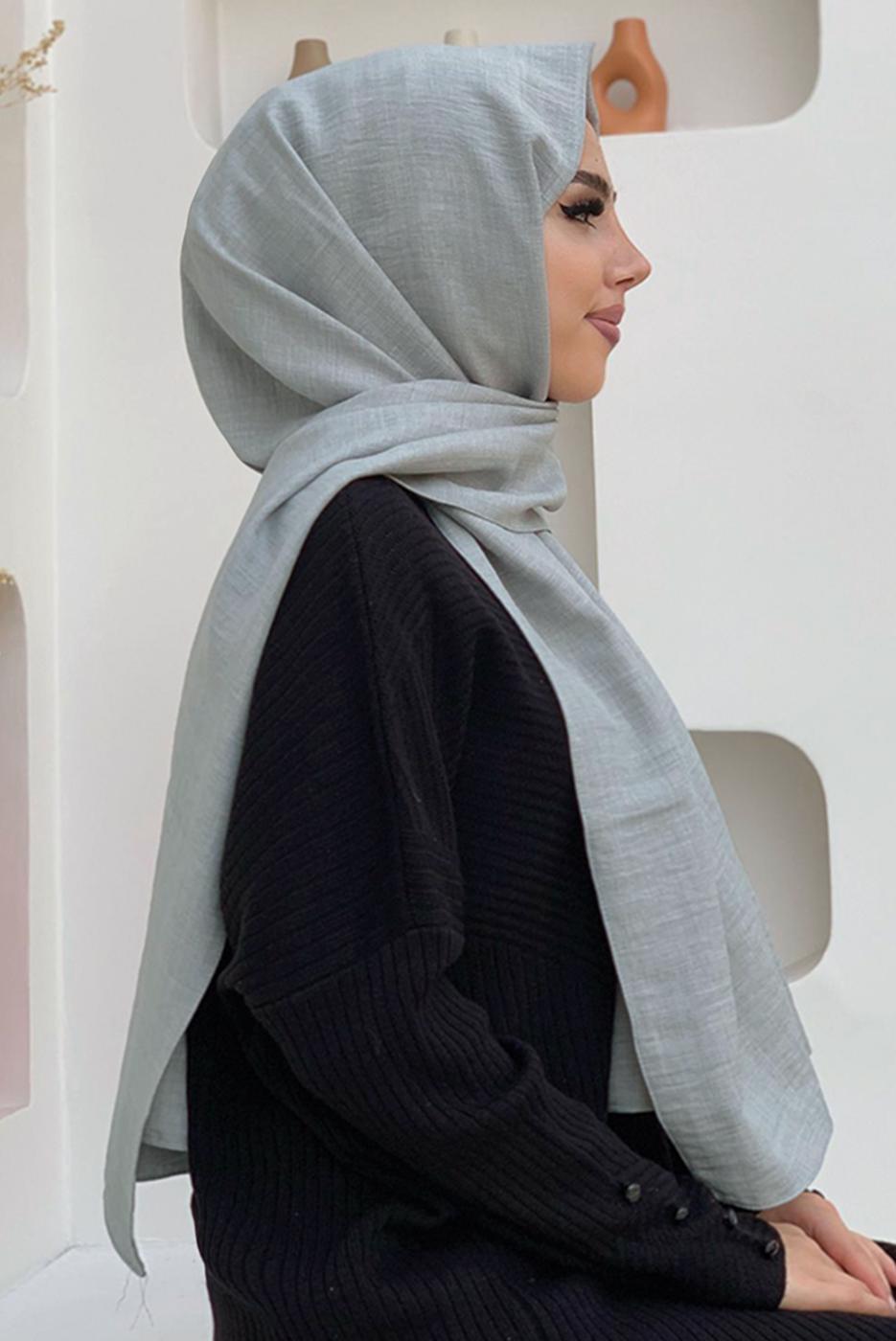 Tesettür giyim GRİ KETEN GÖRÜNÜMLÜ ŞAL T 2502