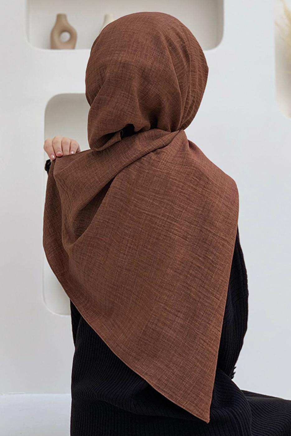 Tesettür giyim KAHVE KETEN GÖRÜNÜMLÜ ŞAL T 2502