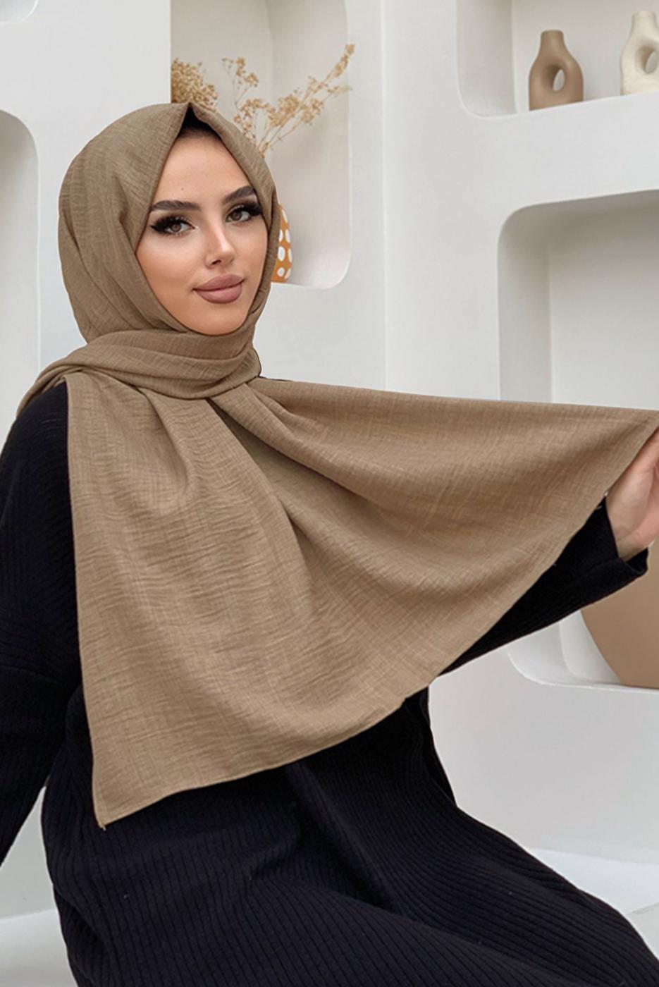 Tesettür giyim VİZON KETEN GÖRÜNÜMLÜ ŞAL T 2502