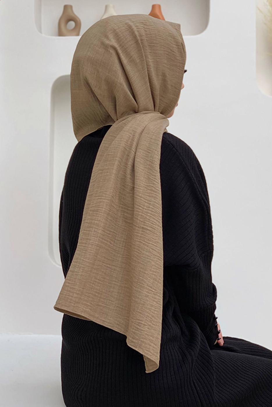Tesettür giyim VİZON KETEN GÖRÜNÜMLÜ ŞAL T 2502