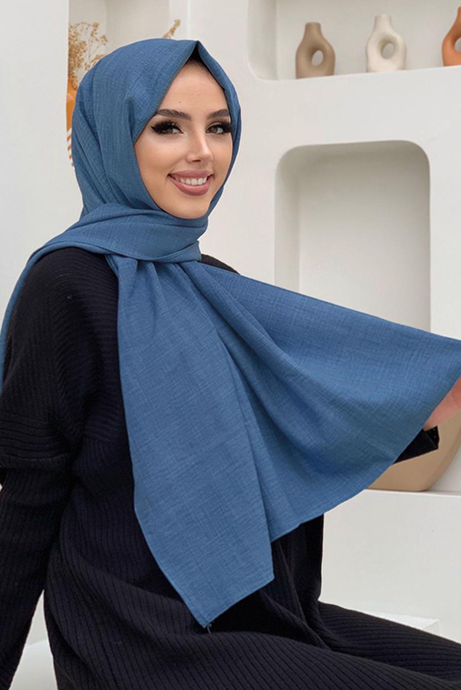 Tesettür giyim LACİVERT KETEN GÖRÜNÜMLÜ ŞAL T 2502