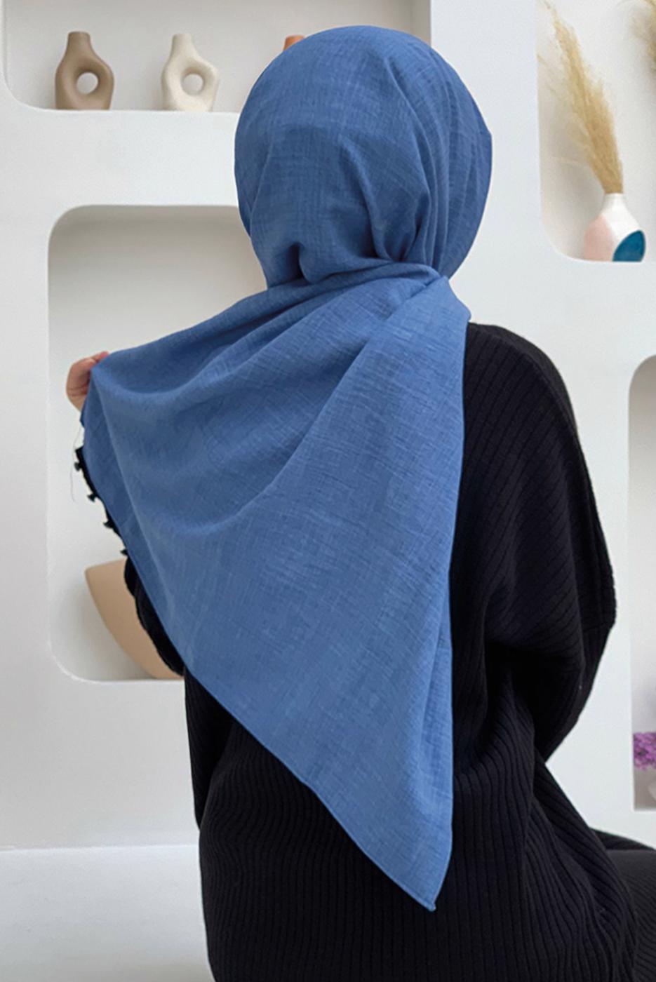 Tesettür giyim LACİVERT KETEN GÖRÜNÜMLÜ ŞAL T 2502
