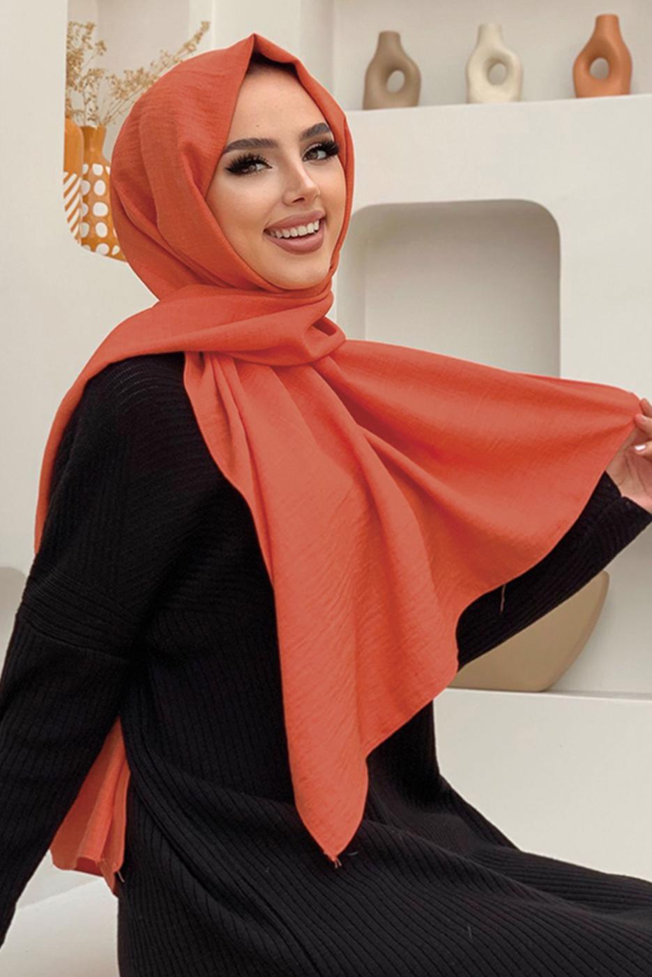 Vêtements hijab ORANGE CHÂLE ASPECT LIN T 2502