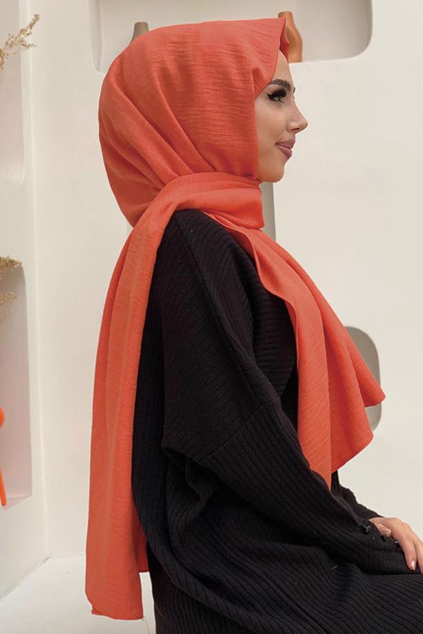 Vêtements hijab ORANGE CHÂLE ASPECT LIN T 2502 - TRENDTESETTÜR