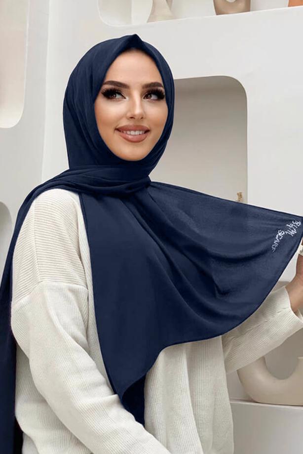 Hijab clothing NAVY BLUE STRAIGHT SHAWL T 5202 - TRENDTESETTÜR