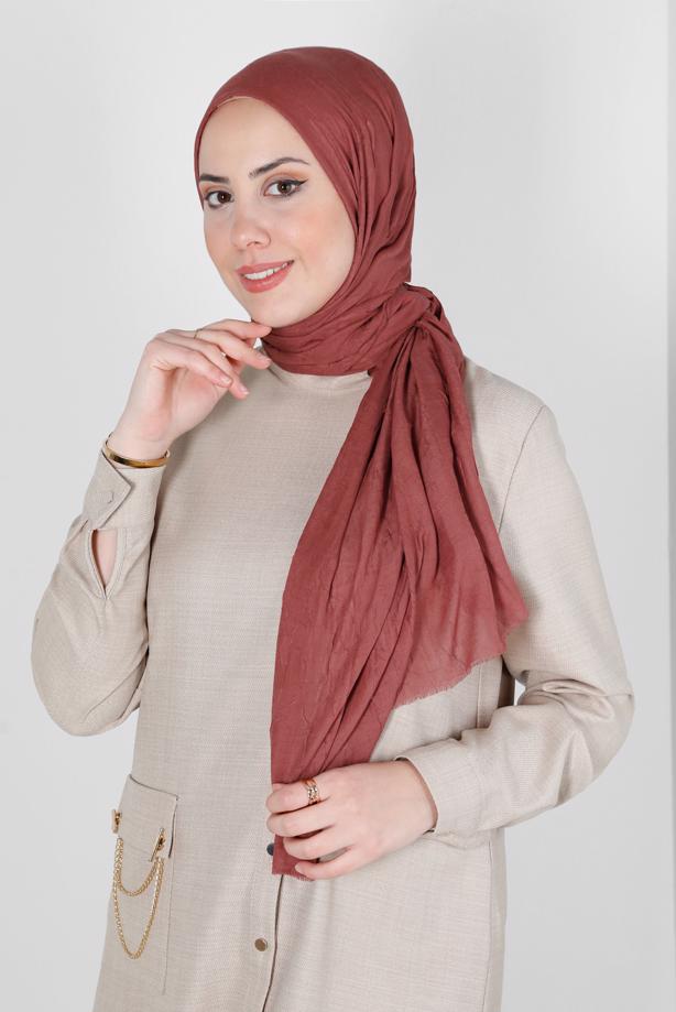 Hijab-Kleidung BRAUN ALVİNA BAMBU KRAŞ ŞAL T 8145 - TRENDTESETTÜR