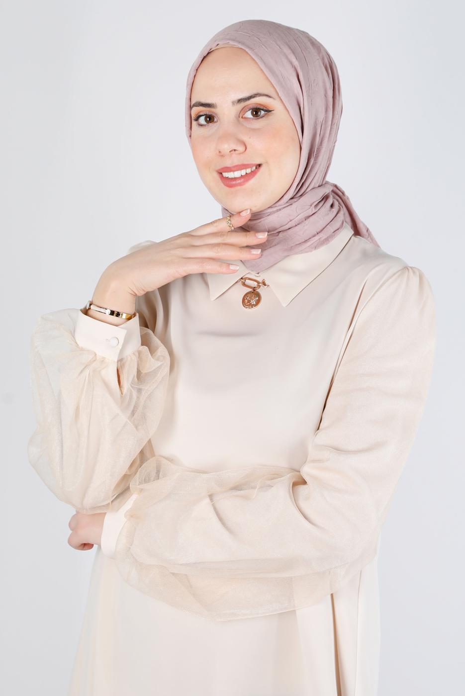 Tesettür giyim PUDRA ALVİNA BAMBU KRAŞ ŞAL T 8145