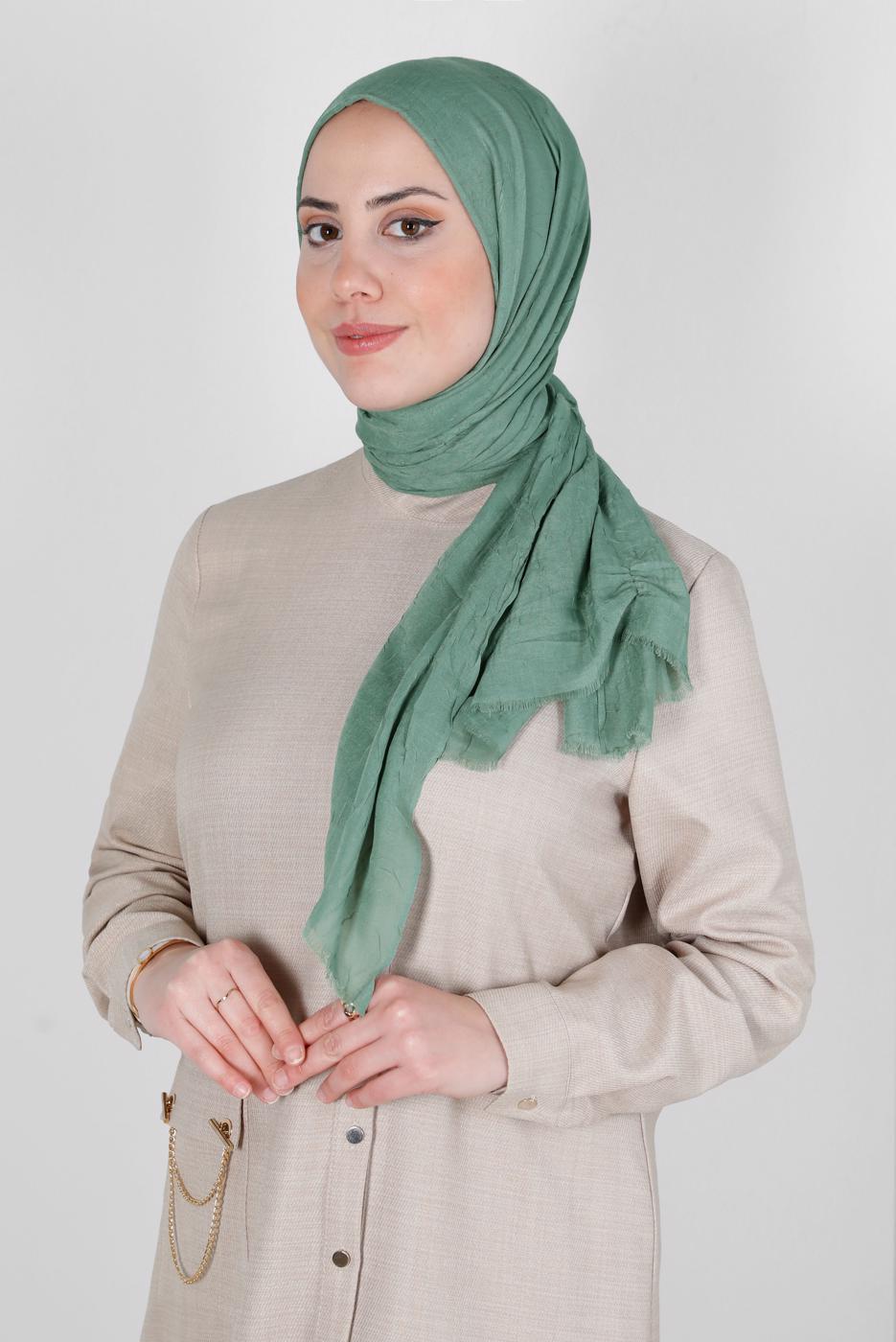 Tesettür giyim YEŞİL ALVİNA BAMBU KRAŞ ŞAL T 8145