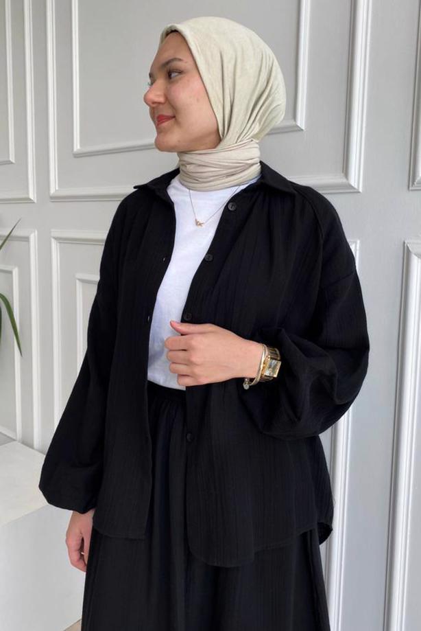 Vêtements hijab  ELASTIC CUFFS SKIRTED MUSLIN SUIT T 20113 - TRENDTESETTÜR