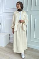 Vêtements hijab BEIGE COMBINAISON EN MOUSSELINE AVEC POIGNETS ÉLASTIQUE T 20113