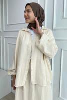 Vêtements hijab BEIGE COMBINAISON EN MOUSSELINE AVEC POIGNETS ÉLASTIQUE T 20113