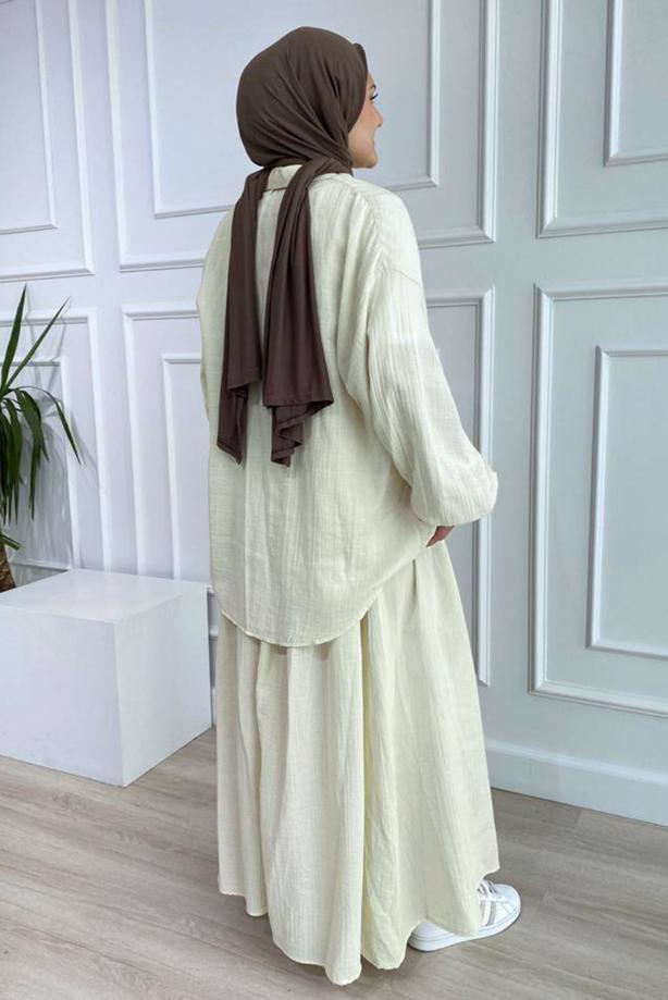 Vêtements hijab  ELASTIC CUFFS SKIRTED MUSLIN SUIT T 20113 - TRENDTESETTÜR